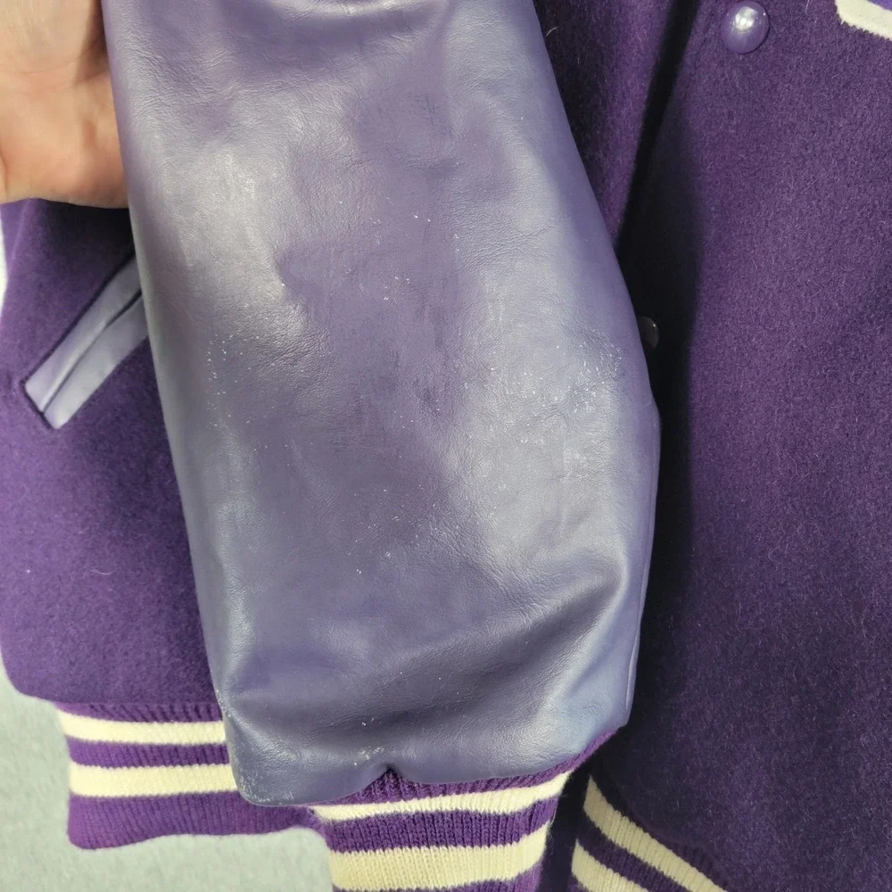 Vintage 90s Neff Varsity Jacket Large Purple Wool Leather Letterman E Patch USA